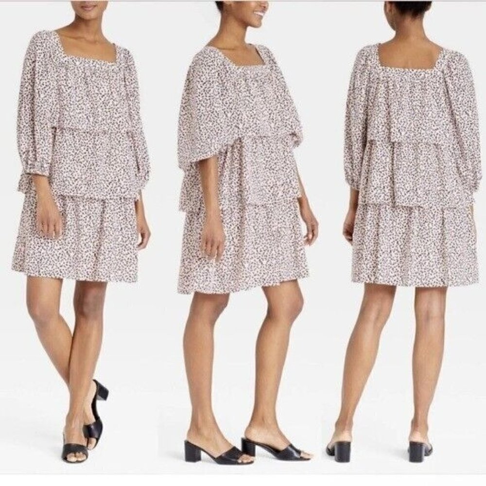 Who What Wear Womens Dress Ruffle Tiered Size M Pink Balloon Sleeve Shift